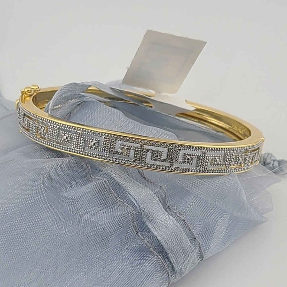 Macy's Gold Tone Greek Key Bangle Bracelet Two Tone Silver Textured $100 NWT